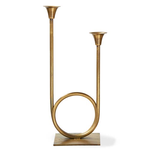 Tag Gold Iron Dual Trumpet Candle Holders For Taper Candles In Gold
