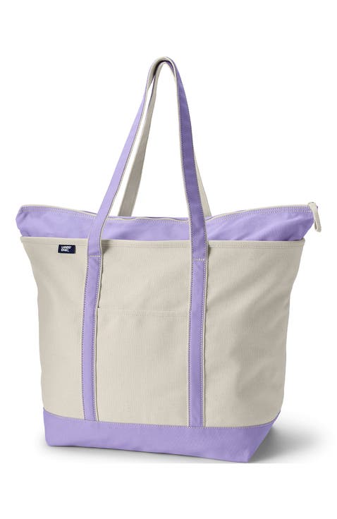 Zip Top Long Handle Canvas Tote Bag