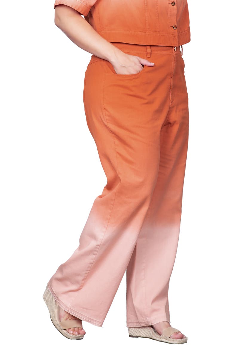Ombré Dip Dye Wide Leg Jeans, Alternate, color, CORAL