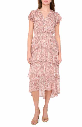 Halogen® Floral Flutter Sleeve Tiered Maxi Dress