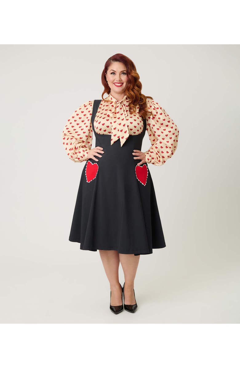 Unique Vintage Plus Size Long Sleeve Neck Tie Gwen Blouse, Alternate, color, Champagne & Red Hearts