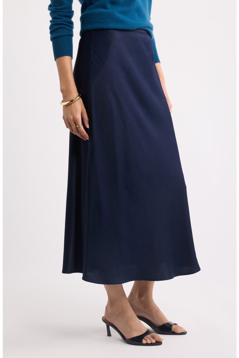 Bias Cut Satin Midi Skirt, Alternate, color, NAVY NIGHT
