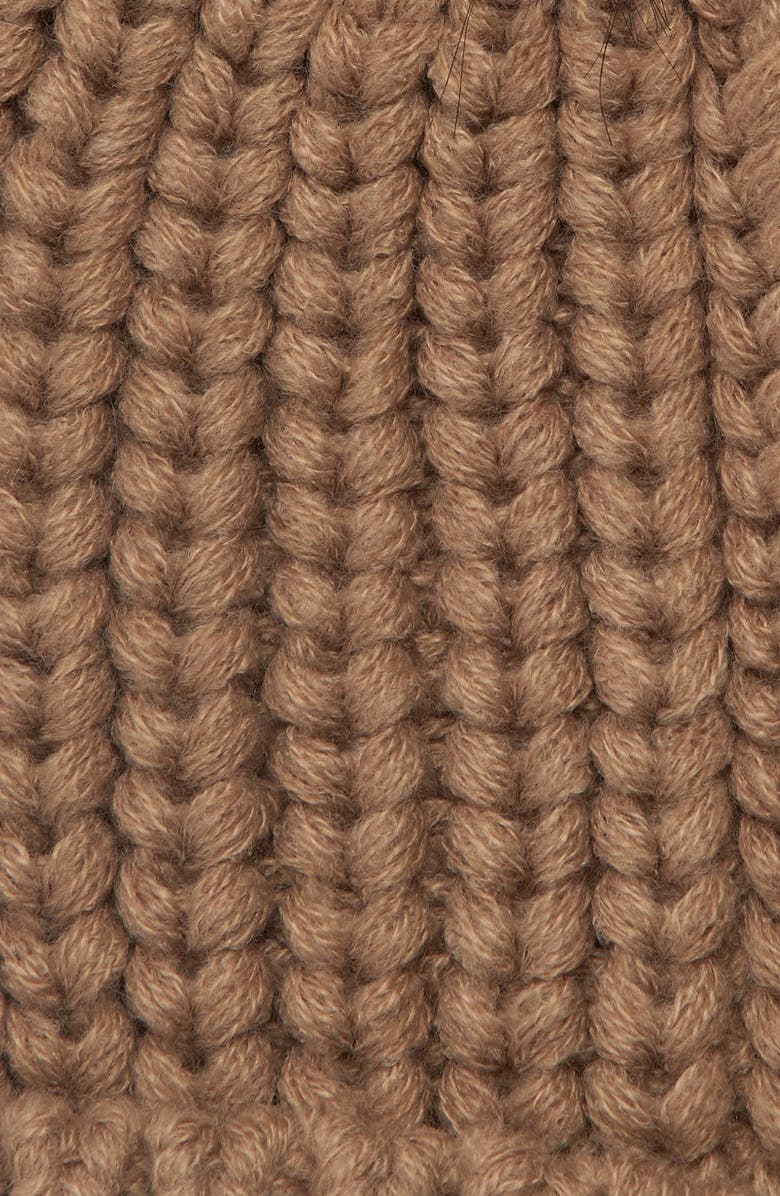 Barbour Saltburn Knit Beanie with Faux Fur Pom, Alternate, color, Mink