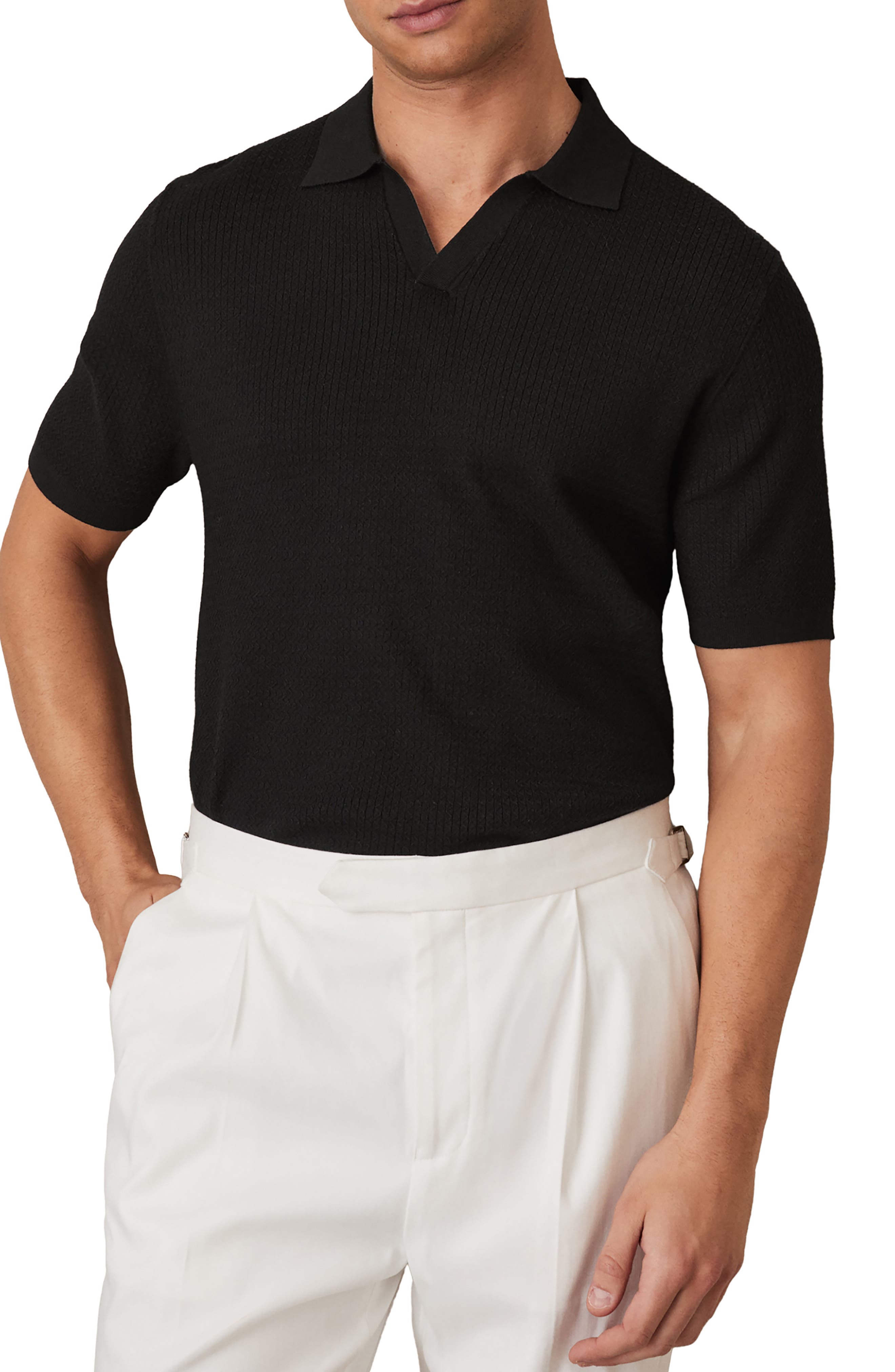 Reiss Tyne Textured Johnny Collar Polo Sweater