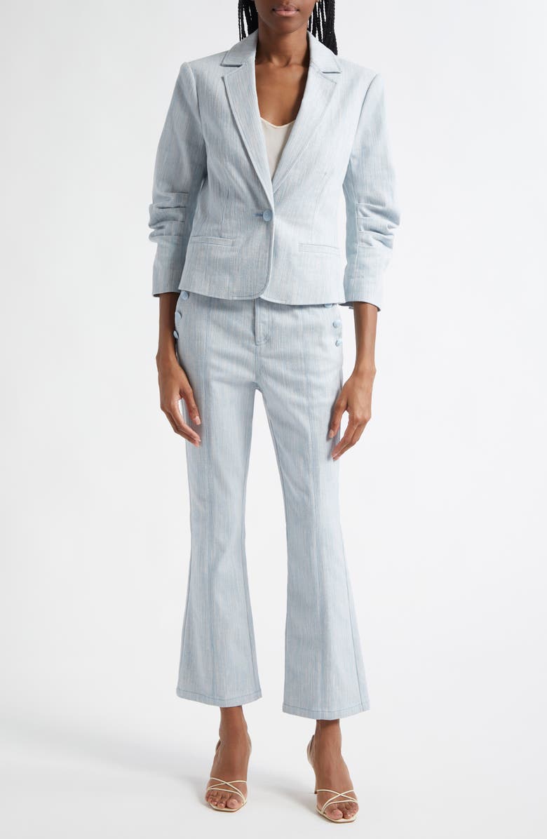 Cinq à Sept Khloe Ruched Sleeve Mélange Blazer, Alternate, color, Kettle Pond/ White