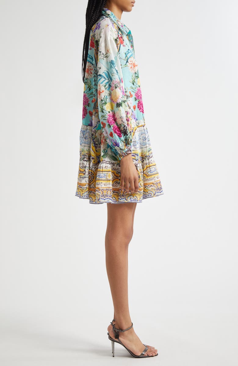 Camilla Tiered Long Sleeve Linen Shirtdress, Alternate, color, Gardens Of Queluz