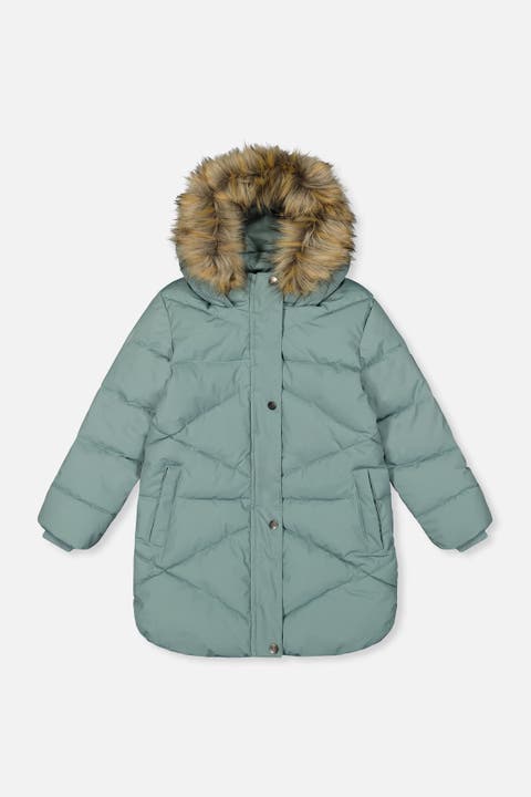Long Fleece Lined Diamond Quilted Winter Puffer Coat