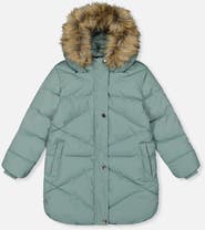Deux par Deux Long Fleece Lined Diamond Quilted Winter Puffer Coat