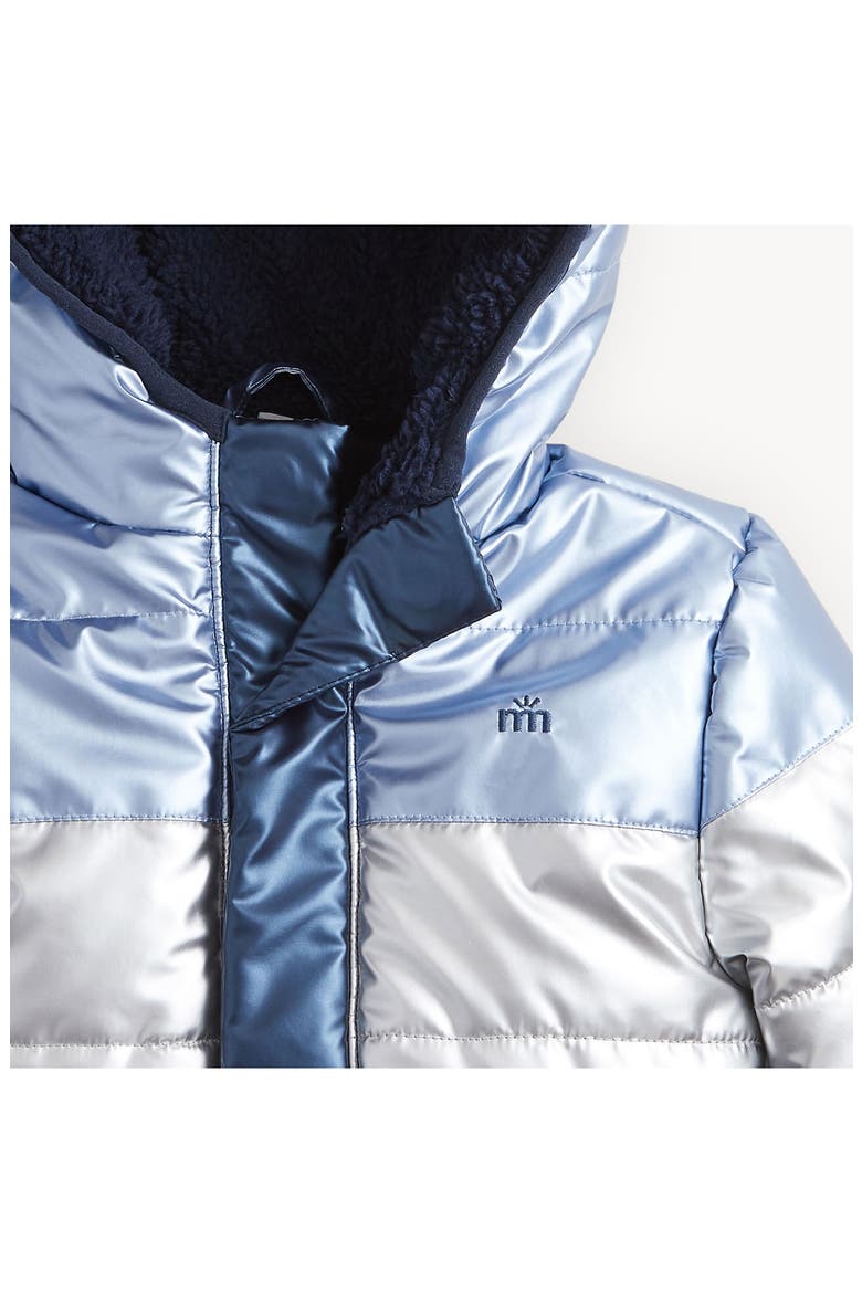 Blue Colorblock Metallic Magnetic Closure Hooded Puffer Jacket, Alternate, color, BLUEM
