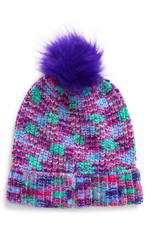 Space Dye Beanie With Faux Fur Pompom