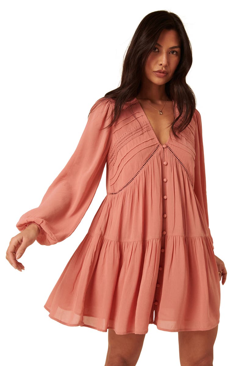 Nobody's Child Marley Long Sleeve Babydoll Minidress, Alternate, color, Pink