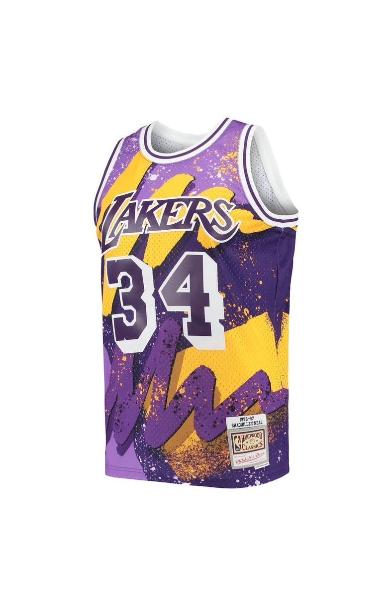 Mitchell & Ness Men's Mitchell & Ness Shaquille O'Neal Purple Los Angeles Lakers Hardwood Classics 1996/97 Hyper Hoops Swingman Jersey, Alternate, color, 