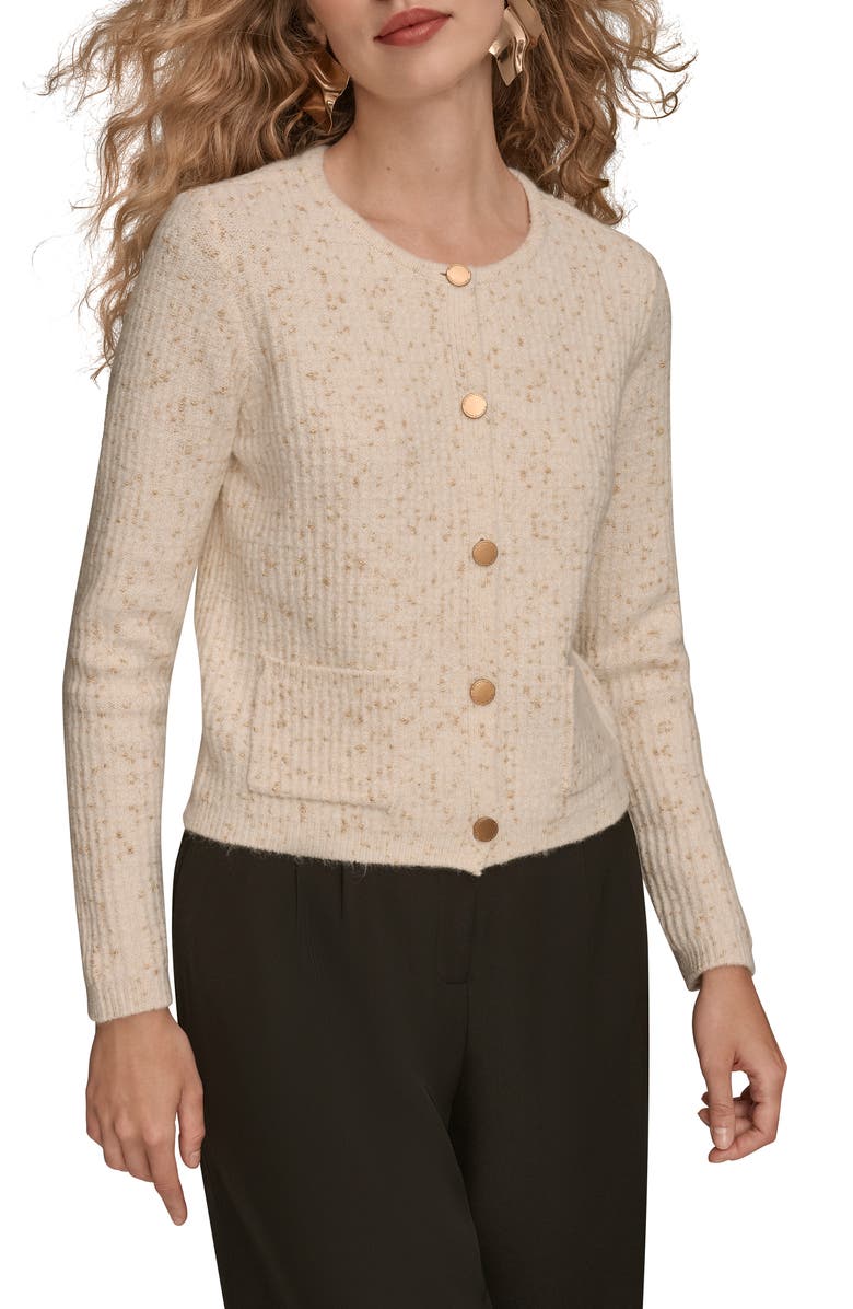 Donna Karan New York Metallic Cardigan, Main, color, Cream/ Gold