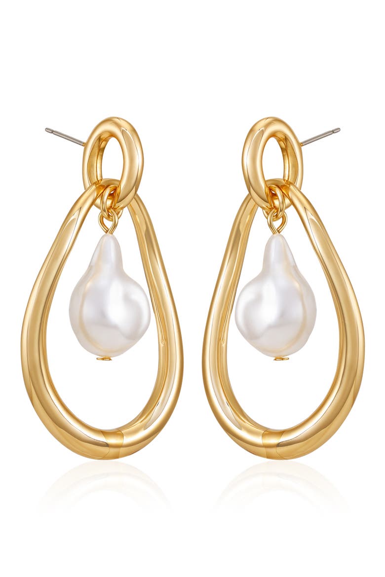 Faux Pearl Doorknocker Drop Earrings, Alternate, color, GOLDTONE