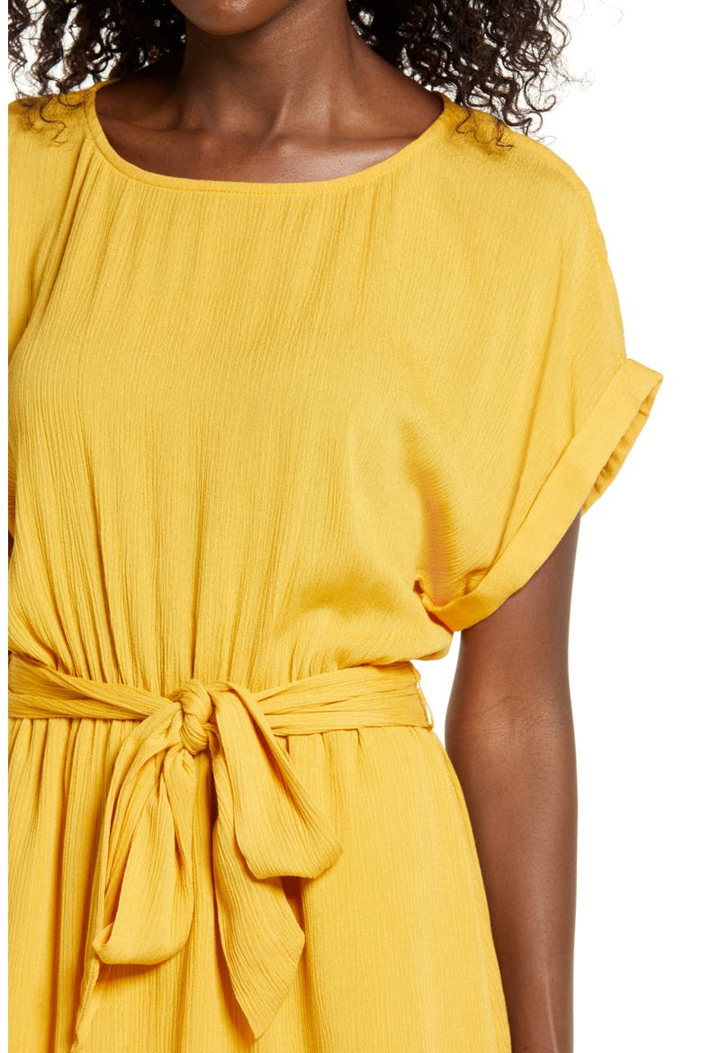 BB Dakota Belted Short Sleeve Crinkle Woven Dress, Alternate, color, CANARY