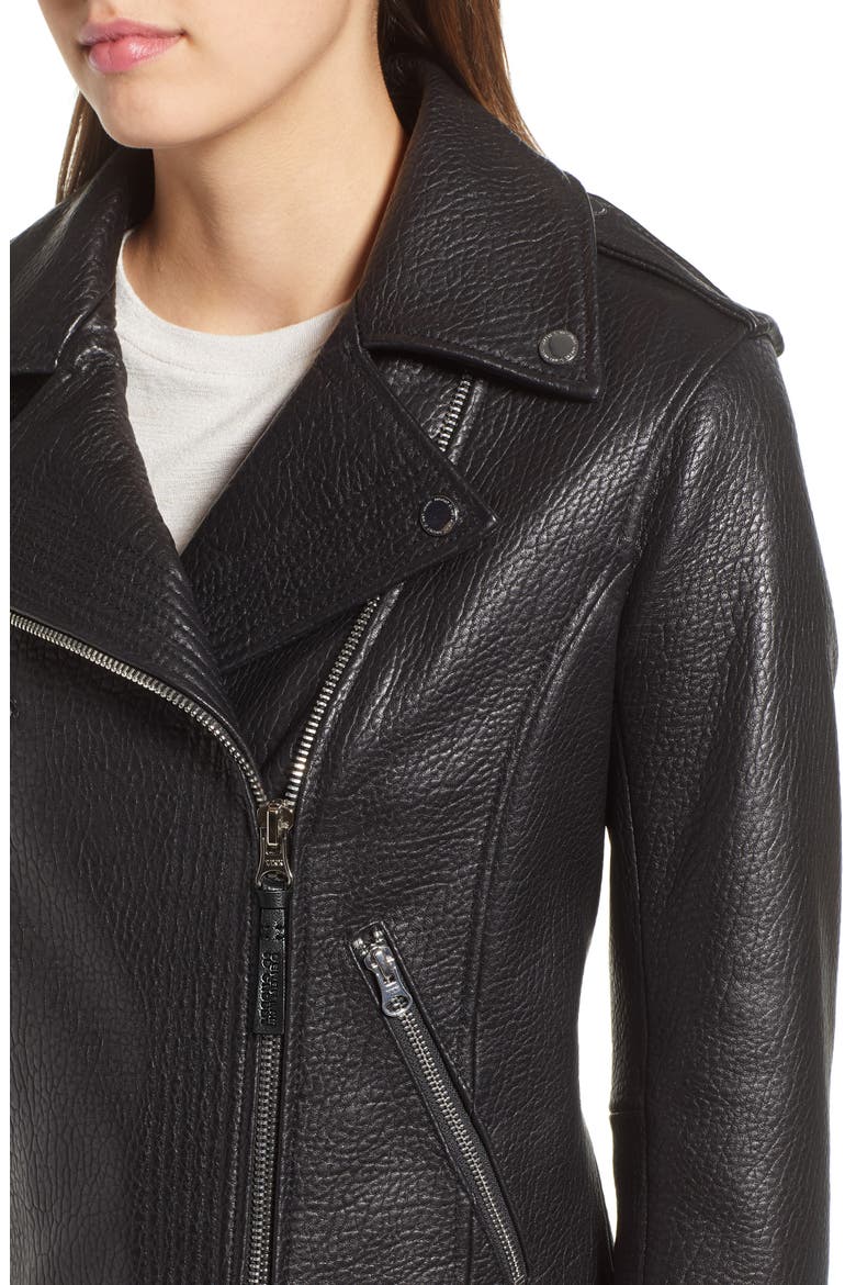 Asymmetrical Zip Leather Moto Jacket, Alternate, color, BLACK