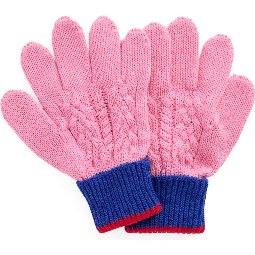 Mini Boden Kids' Cotton Cable Gloves In Pink