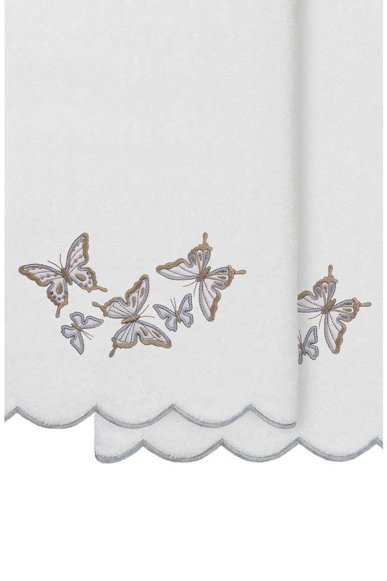 Britney Scallop Set of 2 Embroidered Bath Towels, Alternate, color, WHITE/ GRAY