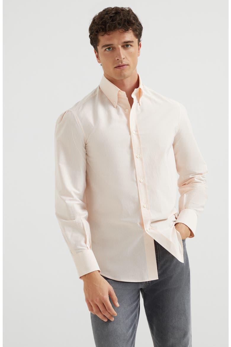 Striped poplin shirt, Alternate, color, Melon