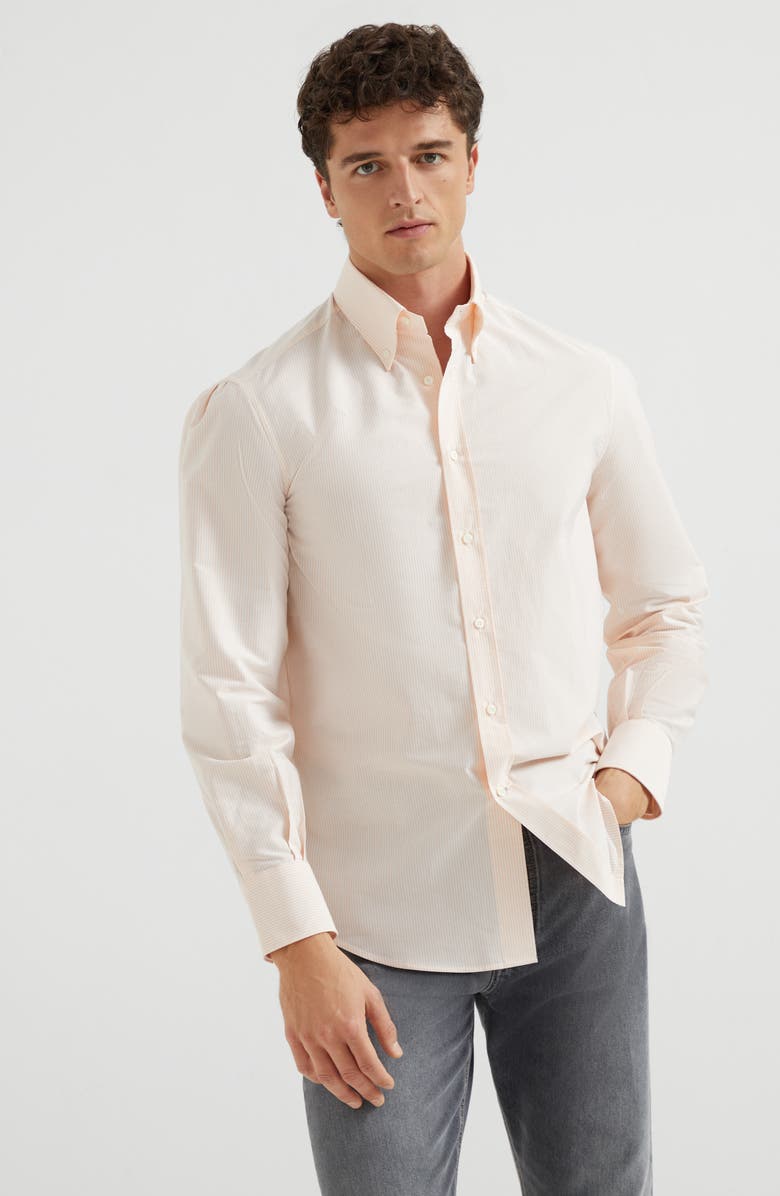 Brunello Cucinelli Striped poplin shirt, Alternate, color, 