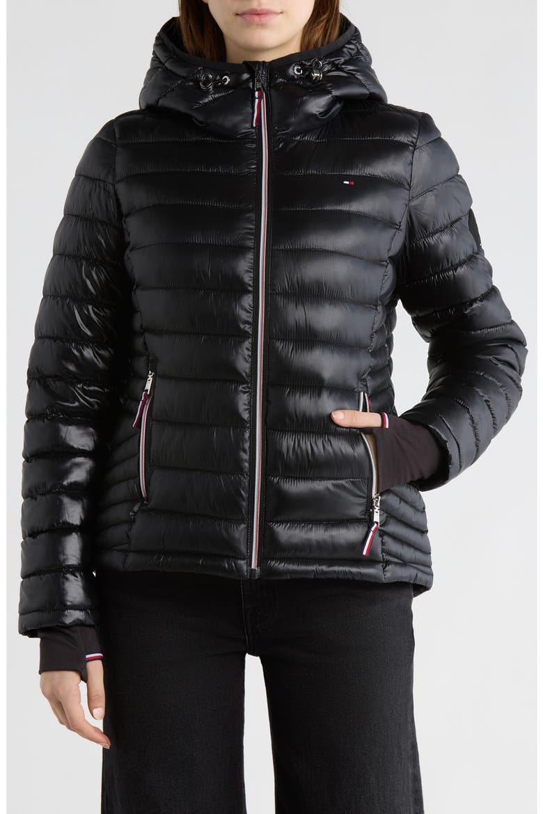 Zip Hooded Packable Puffer Jacket, Main, color, BLACK