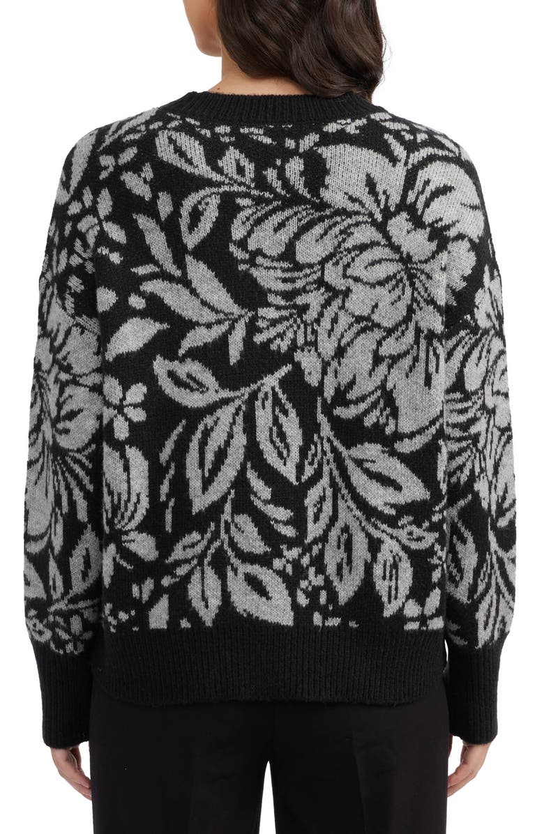 Ellen Tracy Floral Jacquard Sweater, Alternate, color, Black