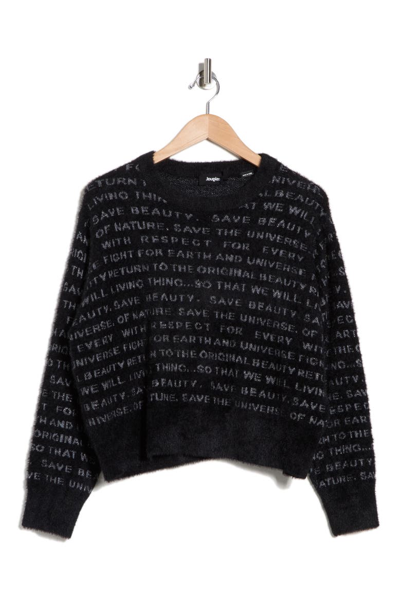 Metallic Script Jacquard Sweater, Alternate, color, BLACK