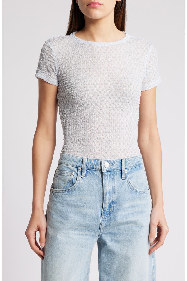 Textured Semisheer Mesh T-Shirt, Main, color, DENIM BLUE