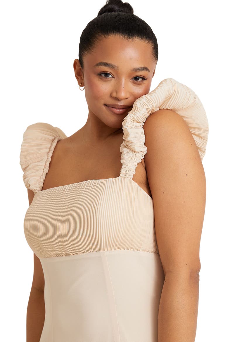 Pleated Shoulder Bridesmaid Dress, Alternate, color, Cream