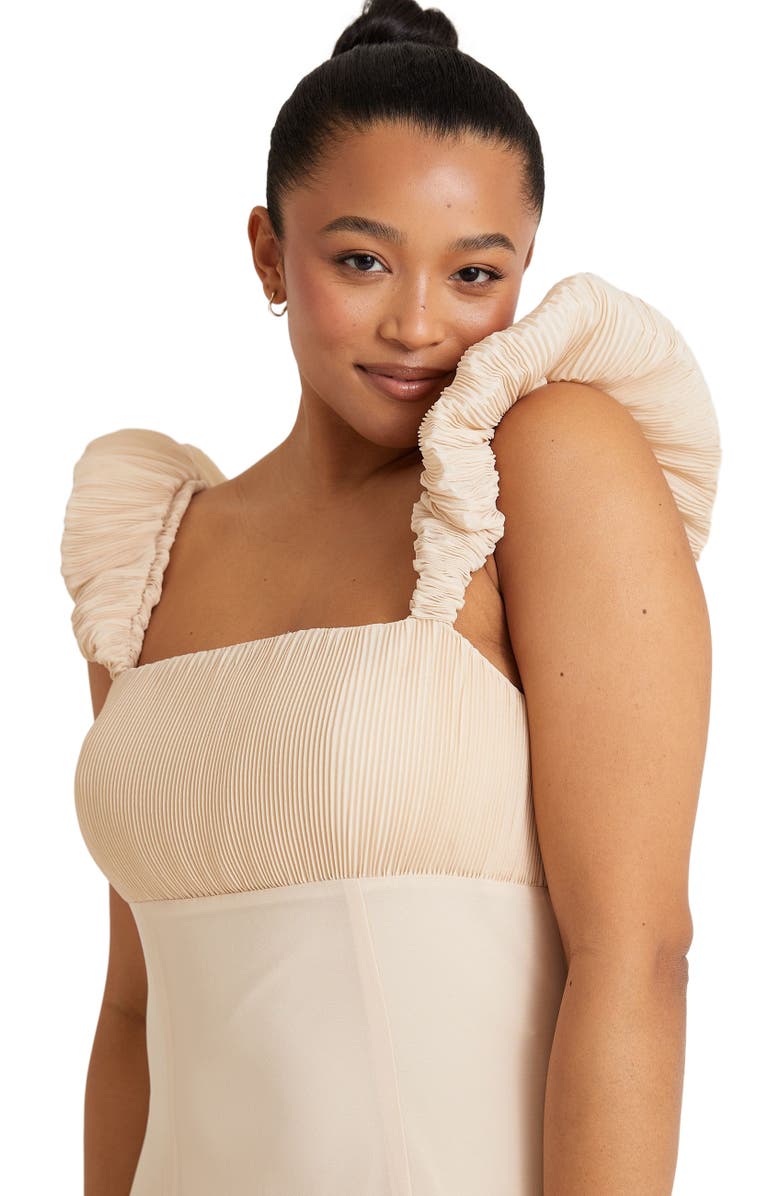 Six Stories Pleated Shoulder Bridesmaid Dress, Alternate, color, Cream