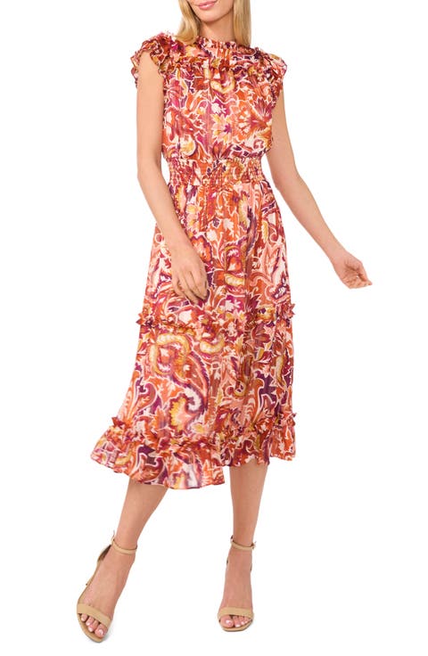 Flutter Sleeve Smocked Waist Midi Dress