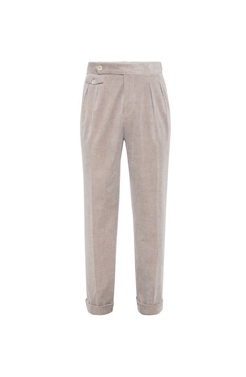 Trousers with double pleats and tabs