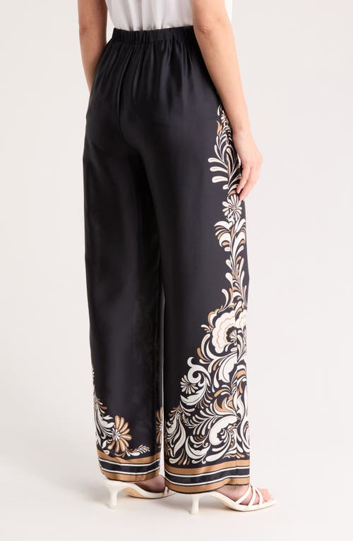 Ellen Tracy Placed Print Wide Leg Pull-on Pants In Blue