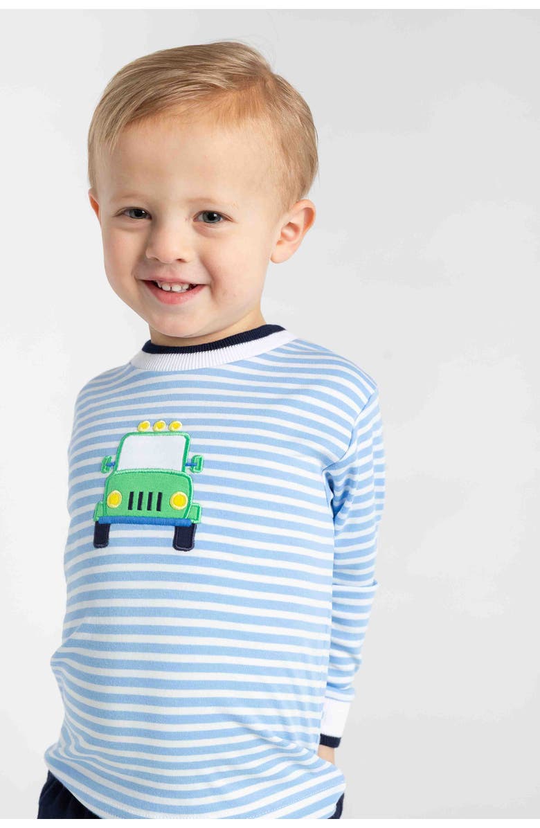 Florence Eiseman Stripe Knit Shirt With Safari Jeep, Alternate, color, Light Blue, White, Green