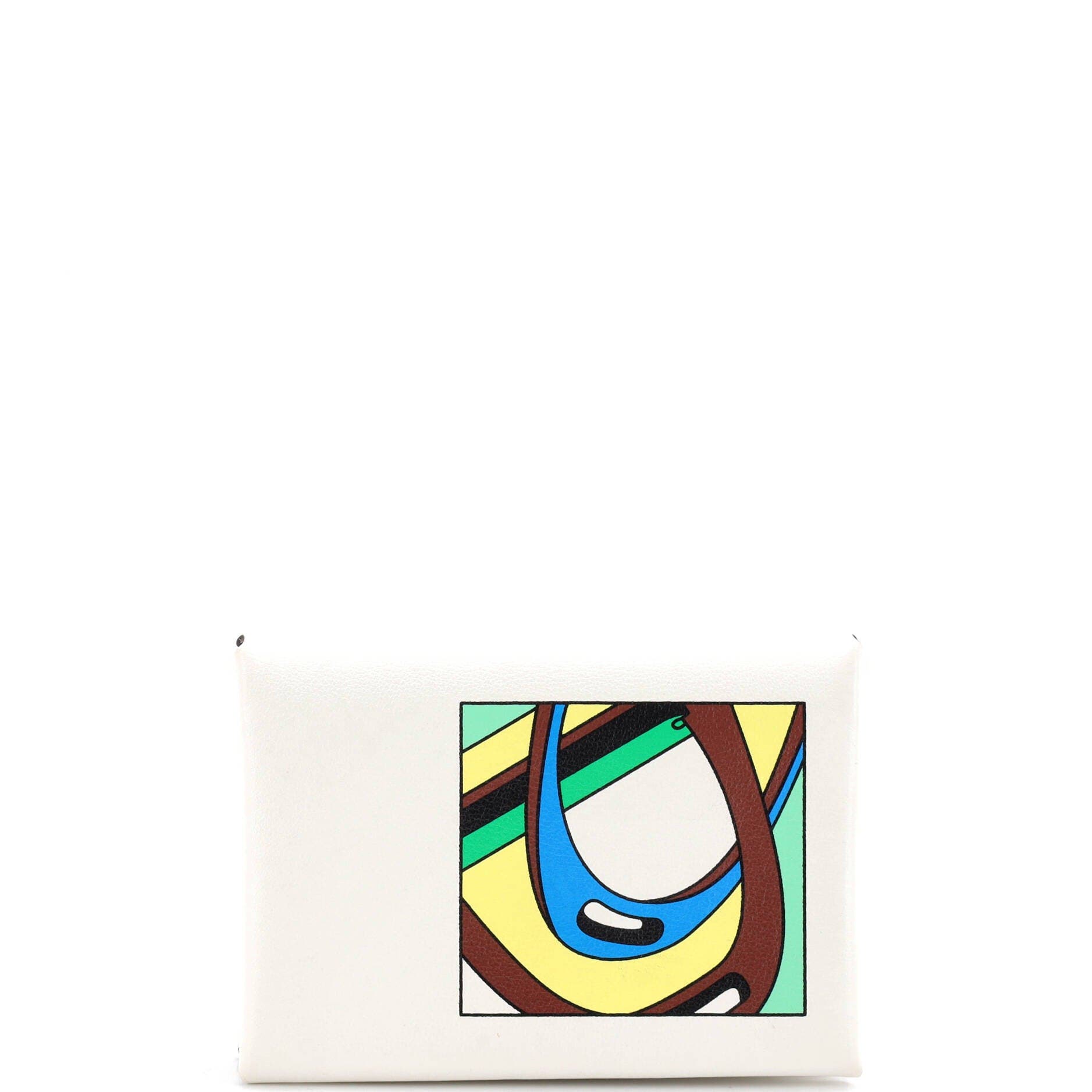 Pre-Owned Hermes Calvi Duo Card Holder Printed Leather, Main, color, Blanc