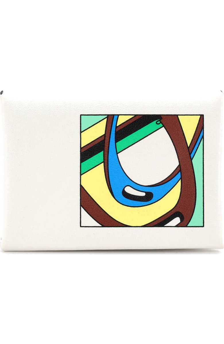 Pre-Owned Hermes Calvi Duo Card Holder Printed Leather, Main, color, Blanc