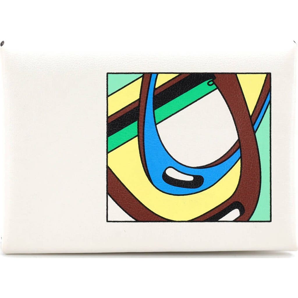 Pre-owned Hermes Hermes Calvi Duo Card Holder Printed Leather In White