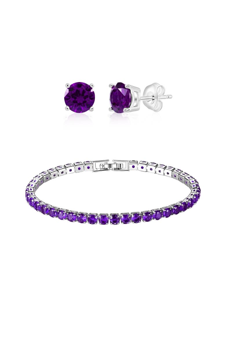 Tennis Bracelet And Earrings Set, Main, color, Purple