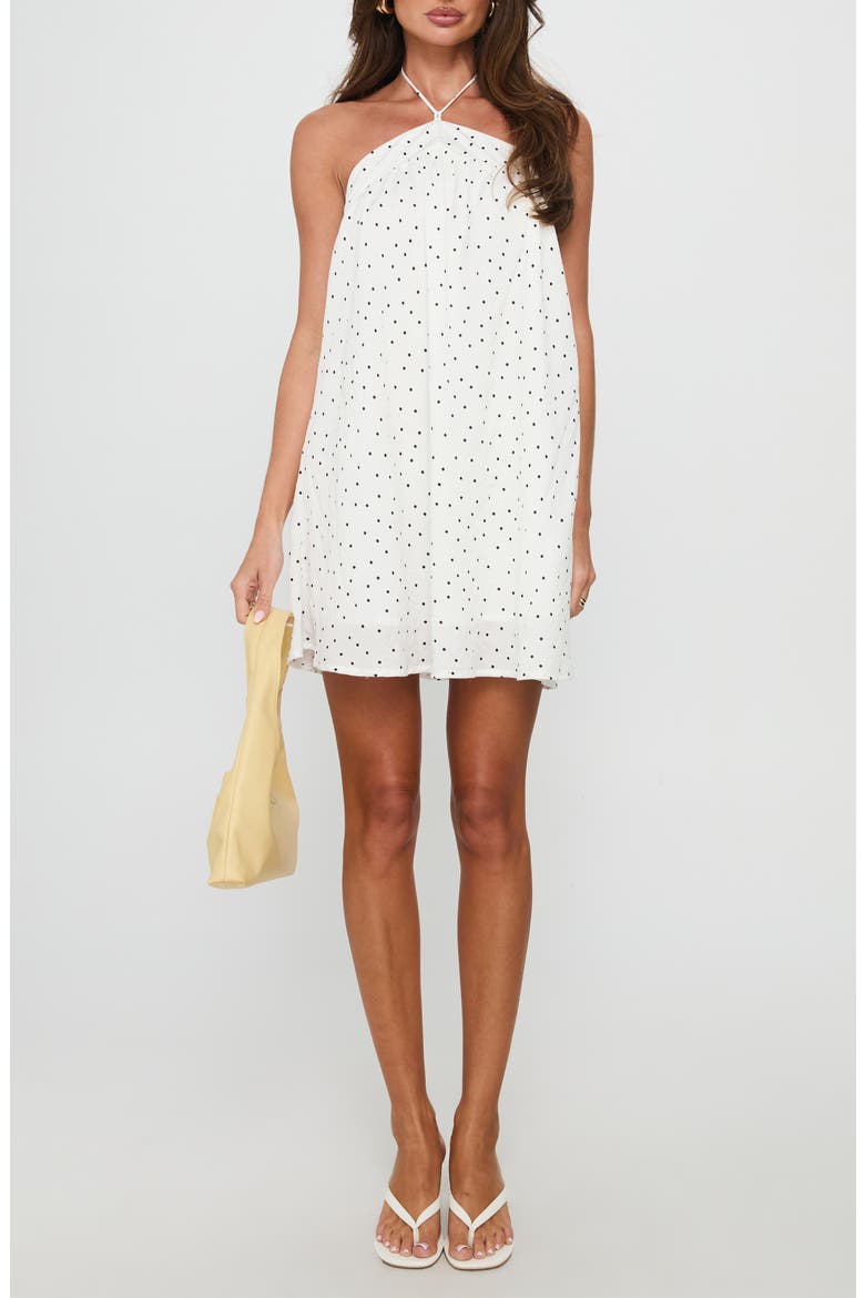 Moonlit Polka Dot Halter Minidress, Main, color, WHITE POLKA