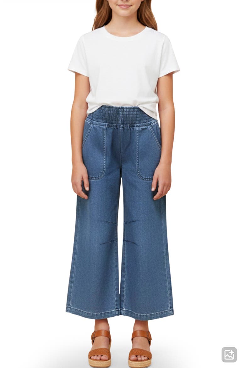 Kids' Smocked High Waist Wide Leg Jeans, Alternate, color, DENIM