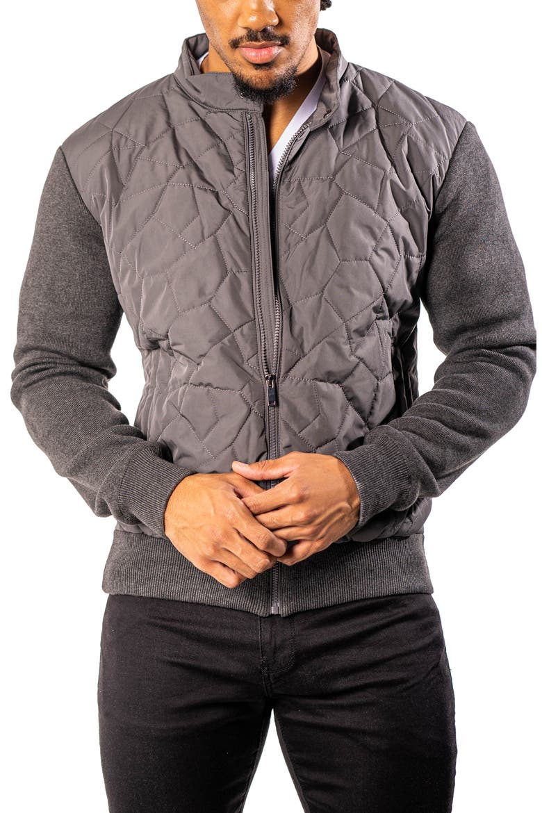 Quilted & Knit Bomber Jacket, Alternate, color, GREY