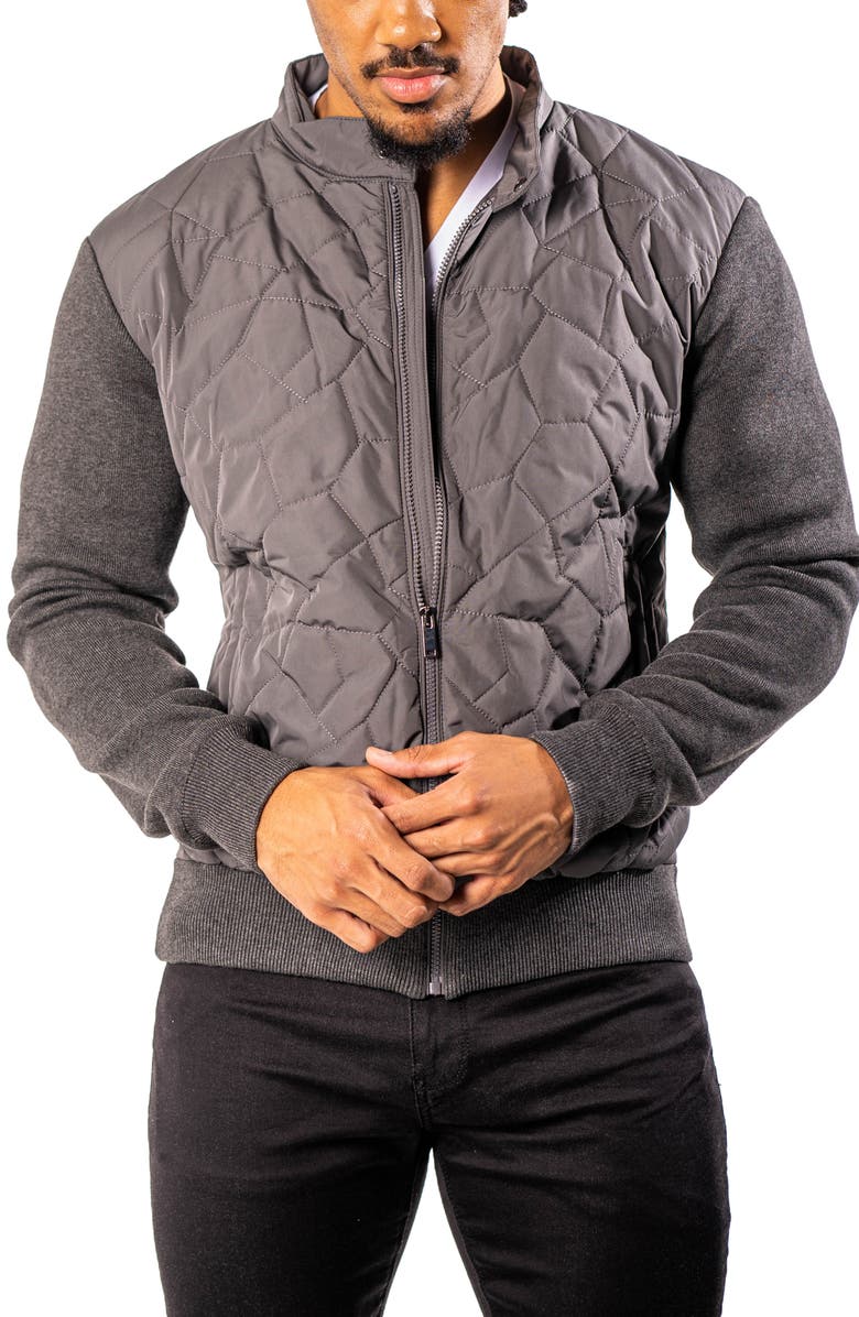 Maceoo Quilted & Knit Bomber Jacket, Alternate, color, Grey