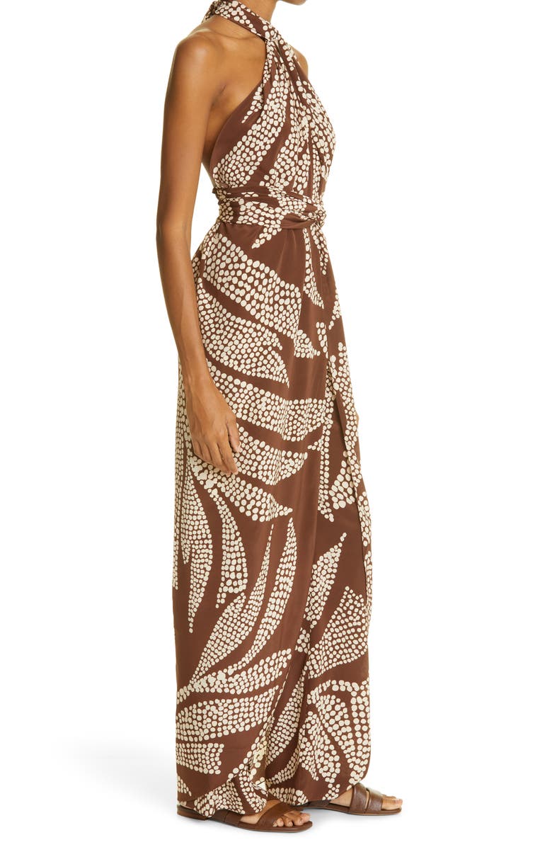 Johanna Ortiz Beat of Drums Leaf Print Silk Long Halter Top, Alternate, color,