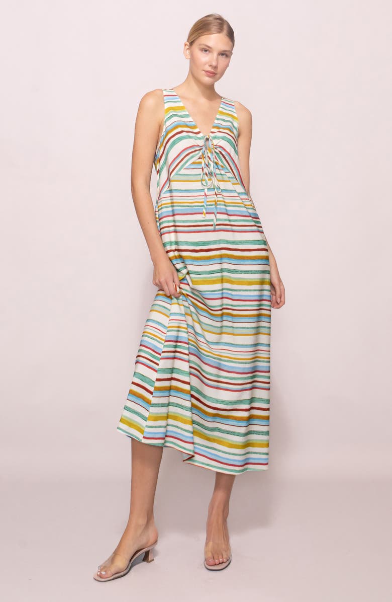 MELLODAY Stripe Sleeveless Linen Blend Dress, Alternate, color, Green Multi Stripe