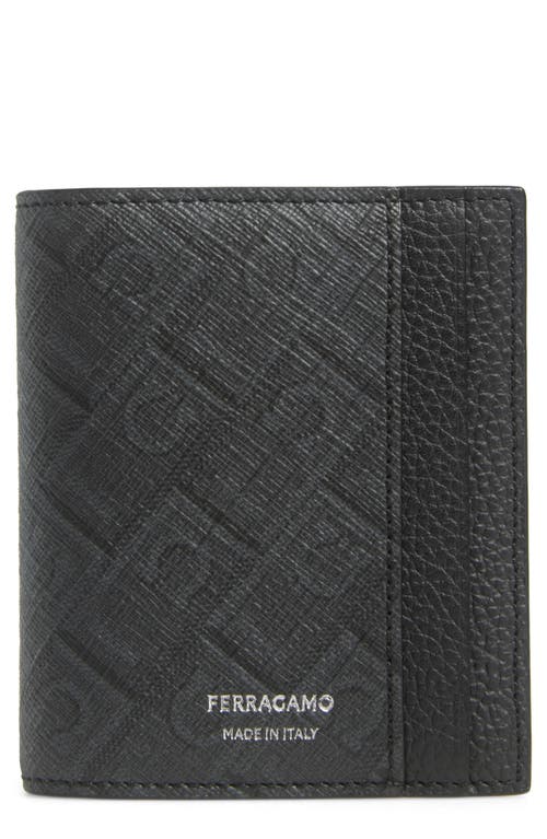 Ferragamo Gancio Monogram Vertical Leather Bifold Wallet In Nero/grigio Flame Red