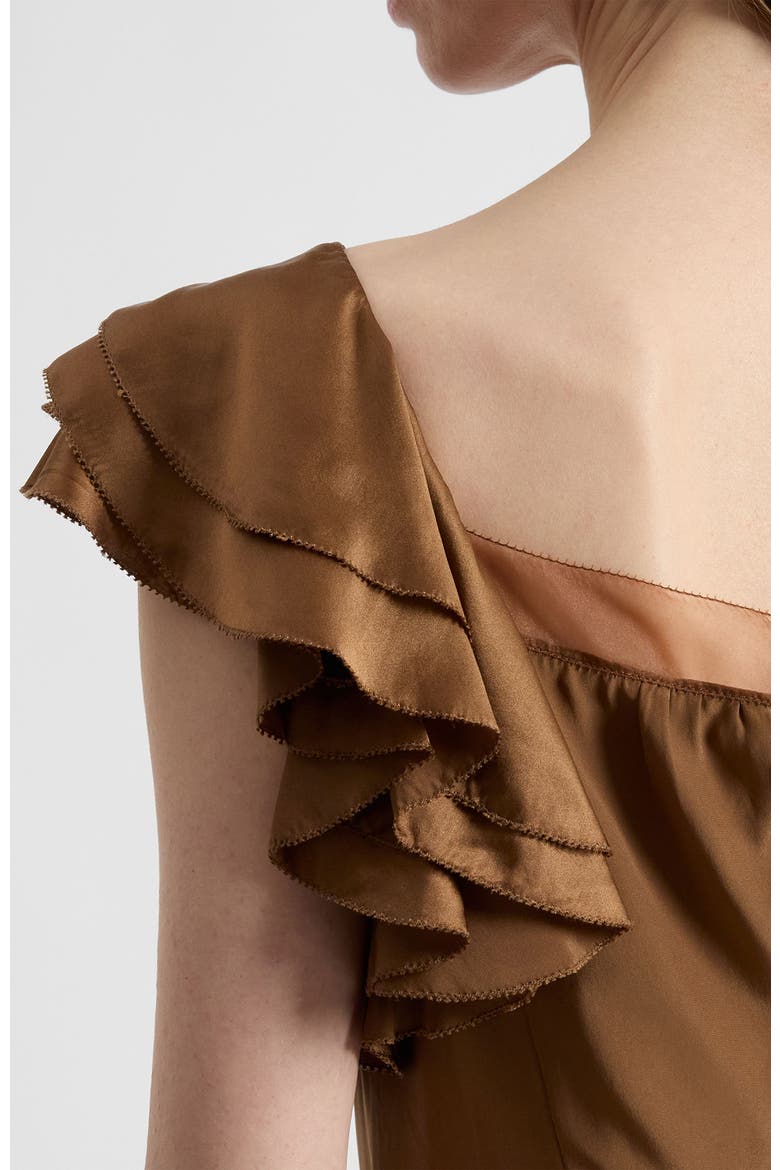 Yeda Fit and Flare Midi Dress in Silk Crepe de Chine, Alternate, color, Dark Bronze
