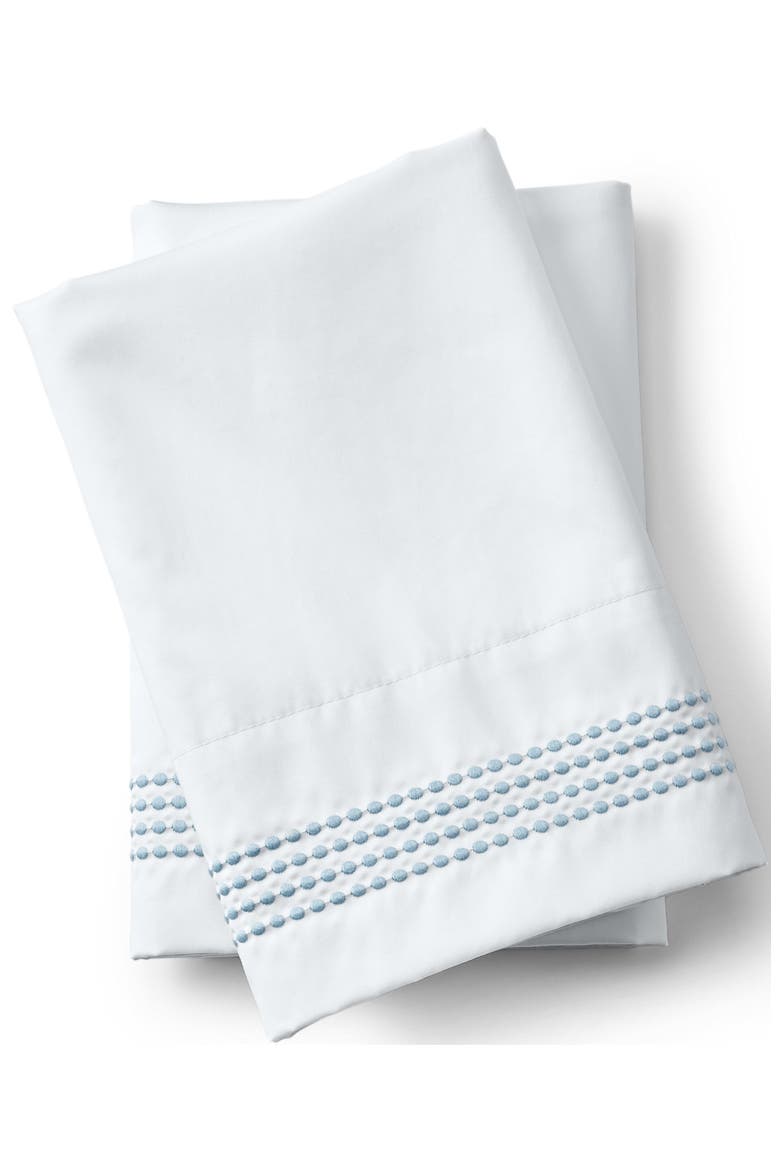Supima Cotton No Iron Sateen Embroidered Pillowcases - 400 thread count, Alternate, color, Dusty Blue Dots
