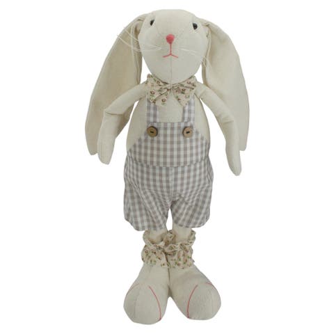 Boy Easter Bunny Rabbit In Overalls Spring Decoration - 14.5"
