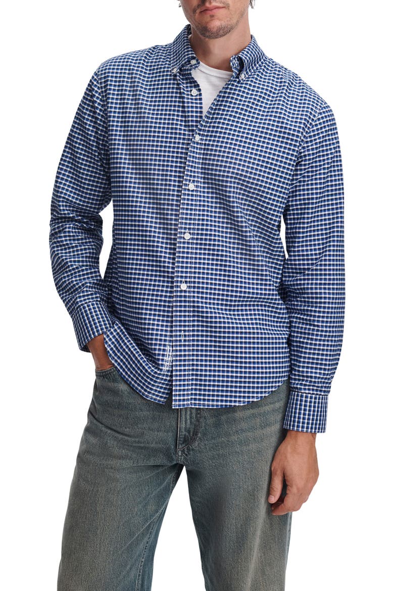 Classic Plaid Cotton Oxford Shirt, Main, color, NAVYPLD