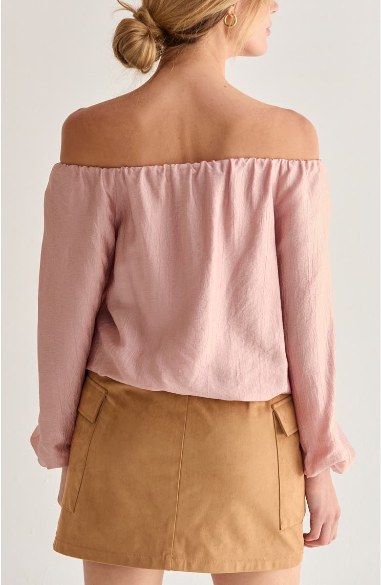 CRESCENT Off Shoulder Crinkle Blouse, Alternate, color, Dusty Pink